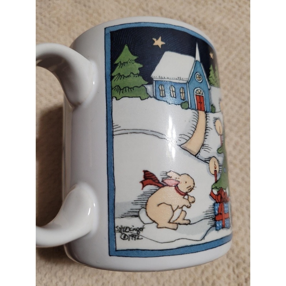 Vintage 1992 Ceramic Mug Susan Winget CIC Snowman Winter Holiday Scene - Picture 2 of 5
